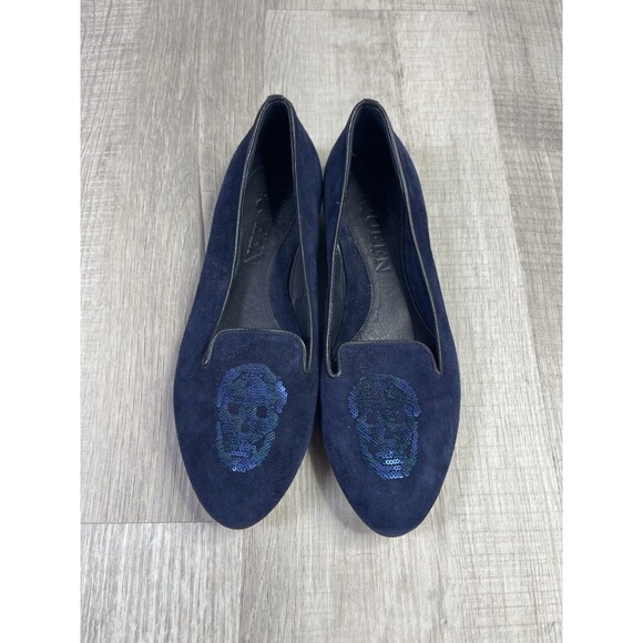 Alexander McQueen Blue Suede Loafers w/Sequin Skull Detail Size 36 US 5.5 (B) - Picture 3 of 7